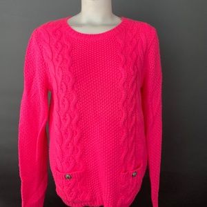 Double L Mixed-Cable Fuchsia Sweater Crewneck